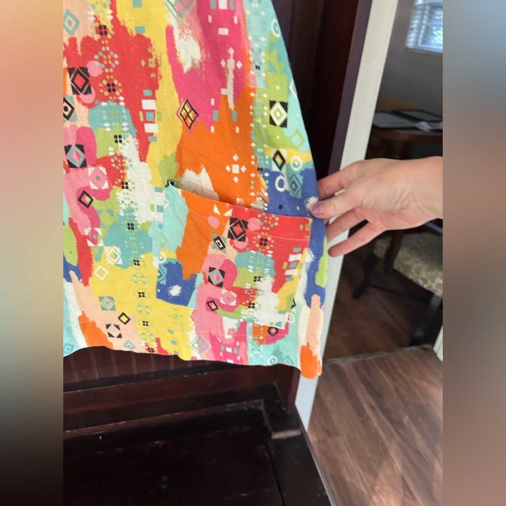 À LA CARTE Colorful Linen Abstract Print Tunic Top Boho Lagenlook Art to Wear XL - Picture 9 of 16